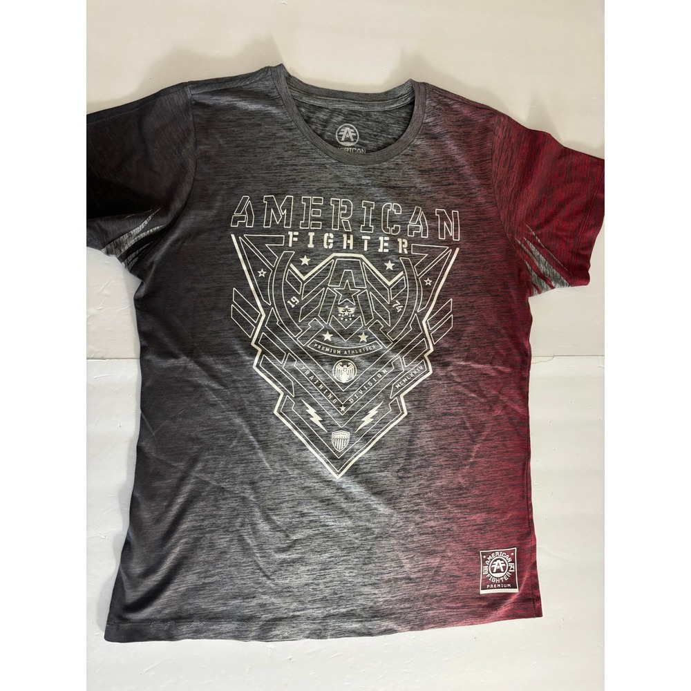 American Fighter Women XL T-Shirt Red Grey Gradient Graphic Tee Premium Athletic